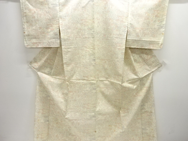 JAPANESE KIMONO / ANTIQUE HITOE KIMONO / SILK / TSUMUGI / WOVEN FLOWER CLASSICAL PATTERN